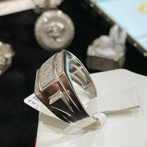 10k white gold vermeil Real Diamond men statement ring NOT CZ NOT MOISSANITE WOW - Picture 5 of 8